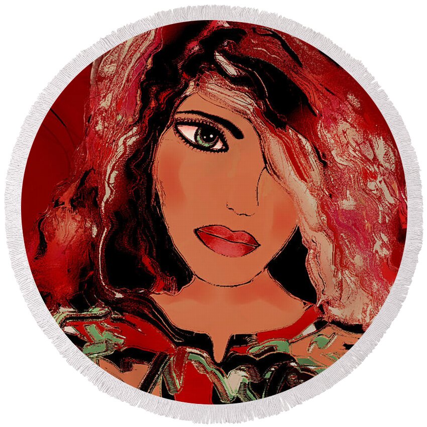 Woman Round Beach Towel featuring the mixed media Katia by Natalie Holland