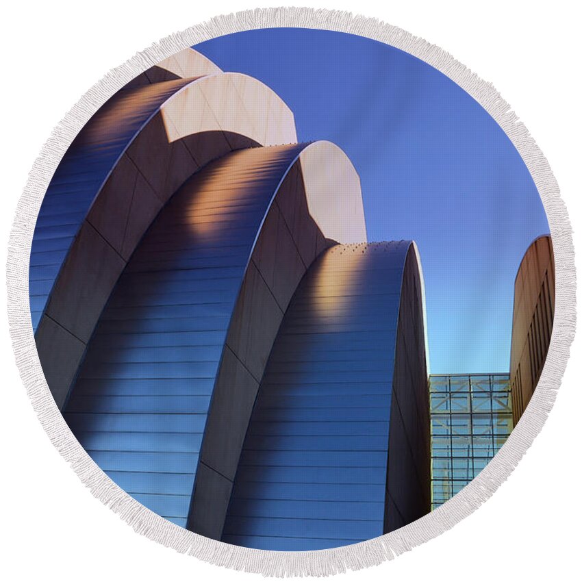 Kauffman Center For The Performing Arts Round Beach Towel featuring the photograph Kauffman Center Halves in Kansas City by Catherine Sherman