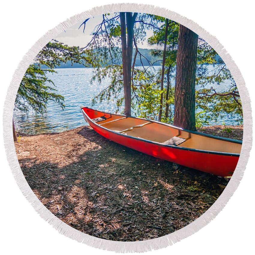 Activity Round Beach Towel featuring the photograph Kayak By The Water by Alex Grichenko