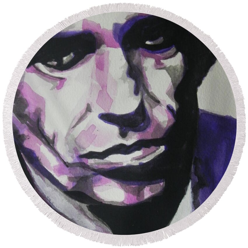 Watercolor Painting Round Beach Towel featuring the painting Keith Richards by Chrisann Ellis