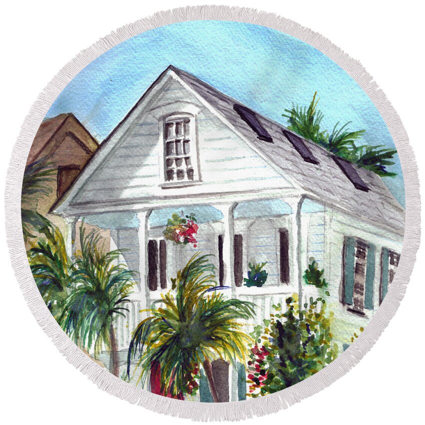 Key West House Round Beach Towel featuring the painting Key West House by Clara Sue Beym