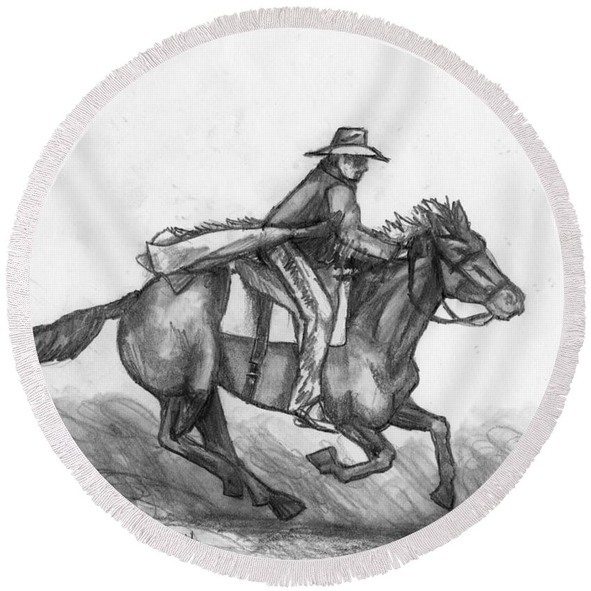 Horse Round Beach Towel featuring the drawing Kickin up Dust by Shana Rowe Jackson