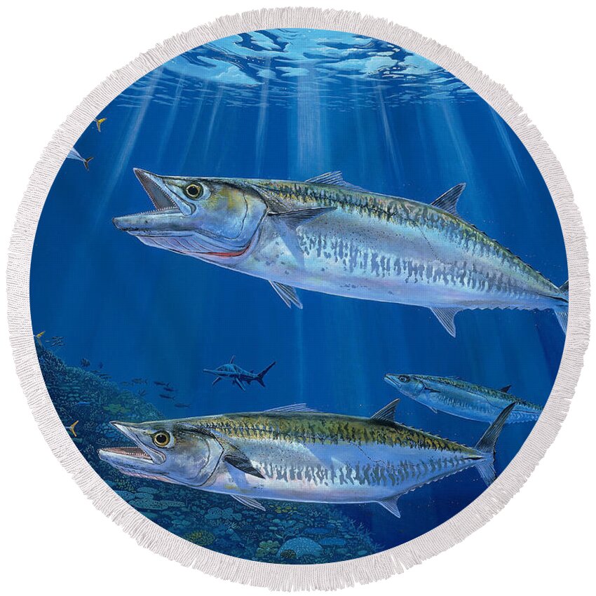 Kingfish Round Beach Towel featuring the painting Kingfish Reef by Carey Chen