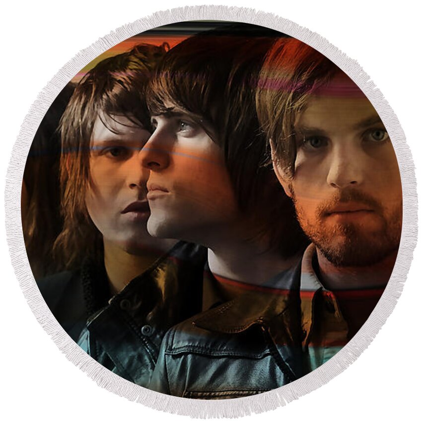  Kings Of Leon Photographs Round Beach Towel featuring the mixed media Kings Of Leon by Marvin Blaine