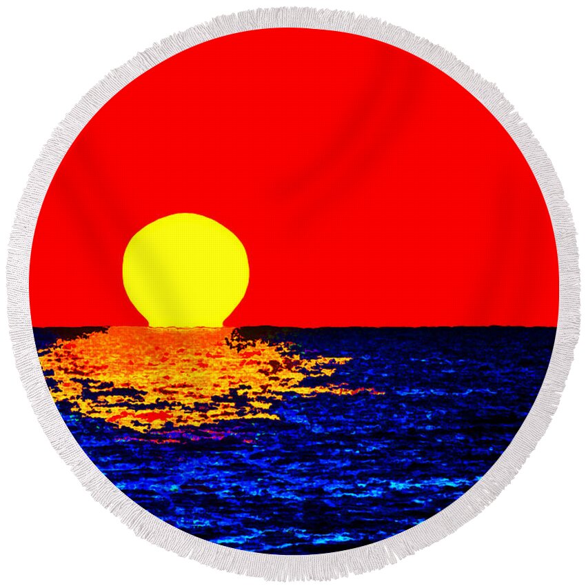 David Lawson Photography Round Beach Towel featuring the photograph Kona Sunset Pop Art by David Lawson