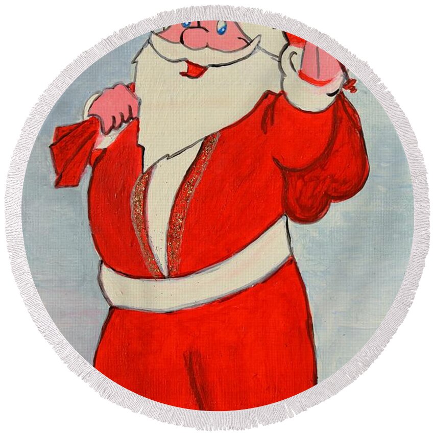 Santa Clause Round Beach Towel featuring the painting Kurdish Santa Clause by Magdalena Frohnsdorff