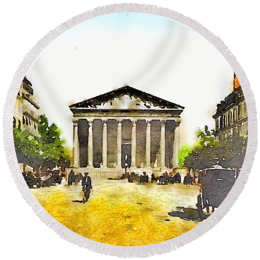 Madeleine Round Beach Towel featuring the painting La Madeleine 1890 by HELGE Art Gallery