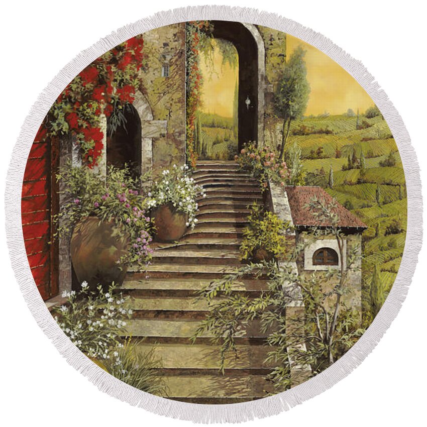 Arch Round Beach Towel featuring the painting La Scala Grande by Guido Borelli