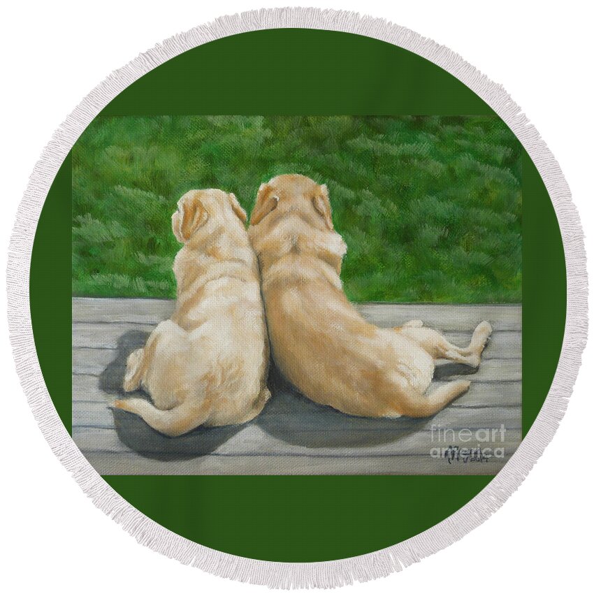 Labrador Round Beach Towel featuring the painting Labrador Lazy Afternoon by Amy Reges