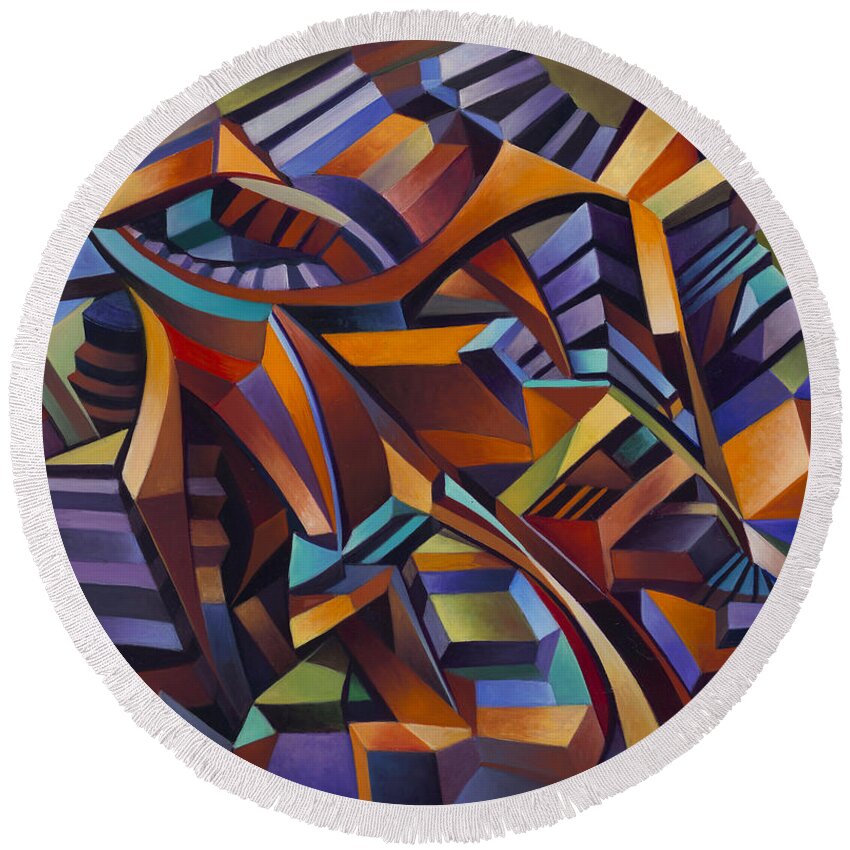 Abstract Round Beach Towel featuring the painting Labrynth II by Ricardo Chavez-Mendez
