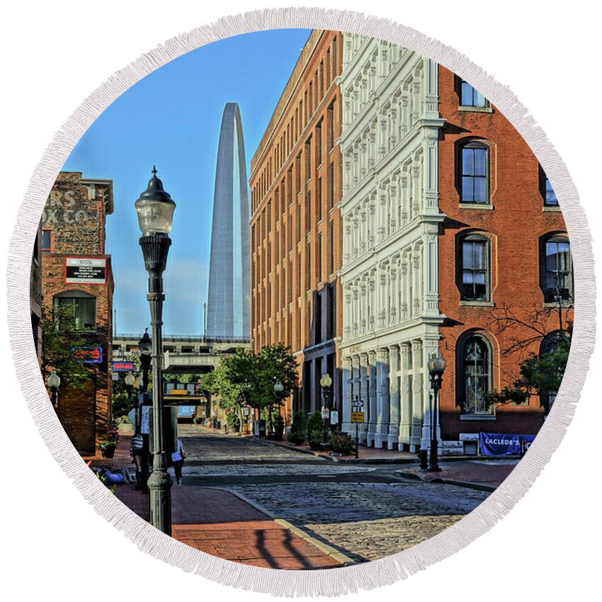 Laclede's Landing Round Beach Towel featuring the photograph Laclede's Landing just north of the Arch by Greg Kluempers
