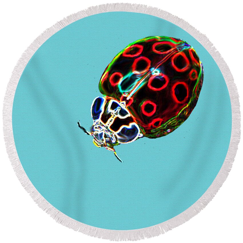 Nature Round Beach Towel featuring the painting Ladybug by Portraits By NC