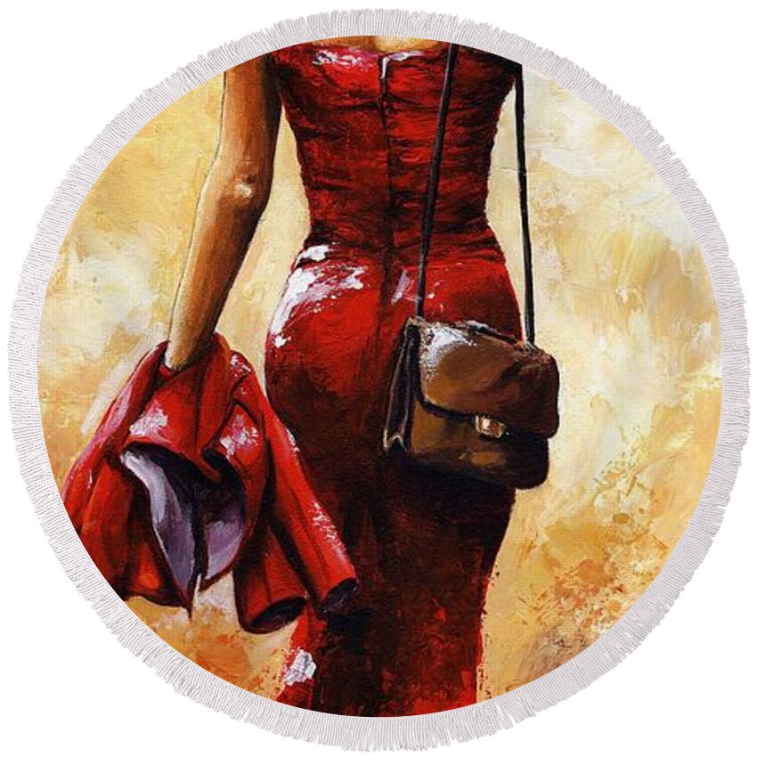 Lady Round Beach Towel featuring the painting Lady in Red #25 by Emerico Imre Toth