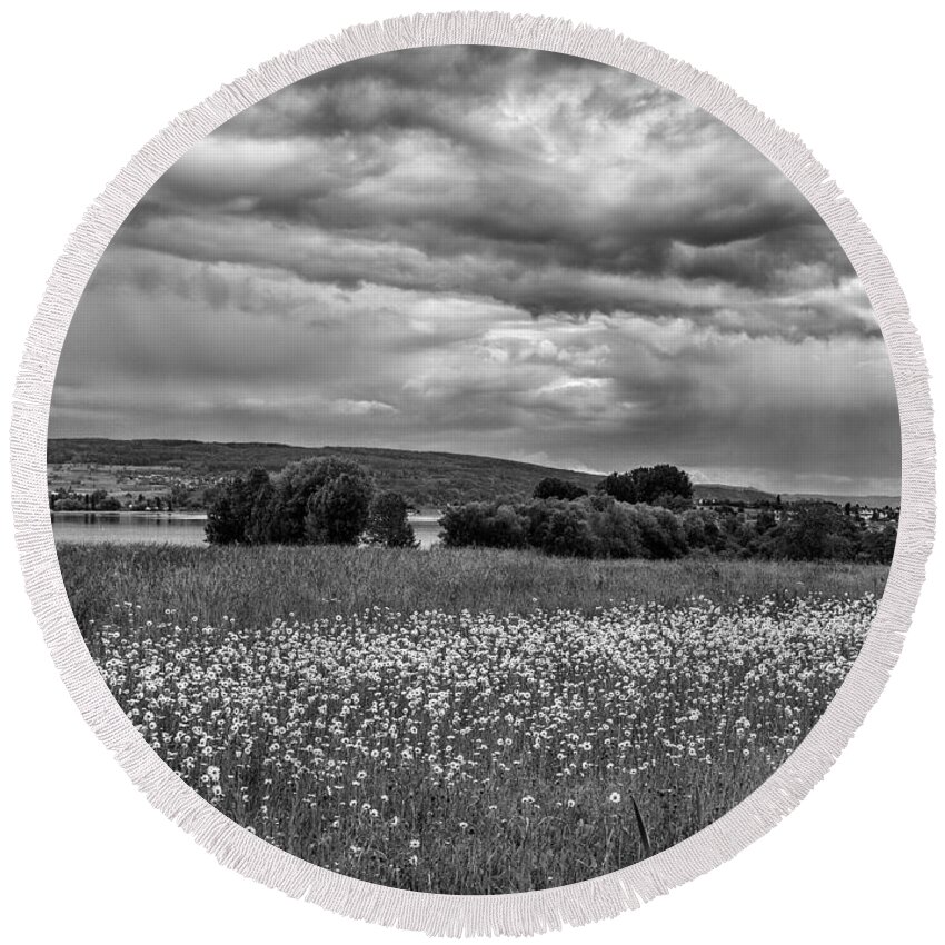 Landscape Round Beach Towel featuring the photograph Stormy weather by Bernd Laeschke