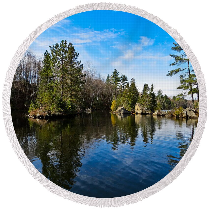 Lake Michigamme In Michigan Round Beach Towel featuring the photograph Lake Michigamme by Gwen Gibson