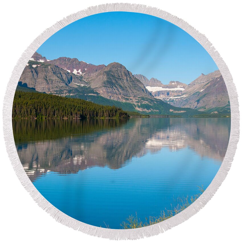 Glacier Round Beach Towel featuring the photograph Lake Sherburne by Steve Stuller