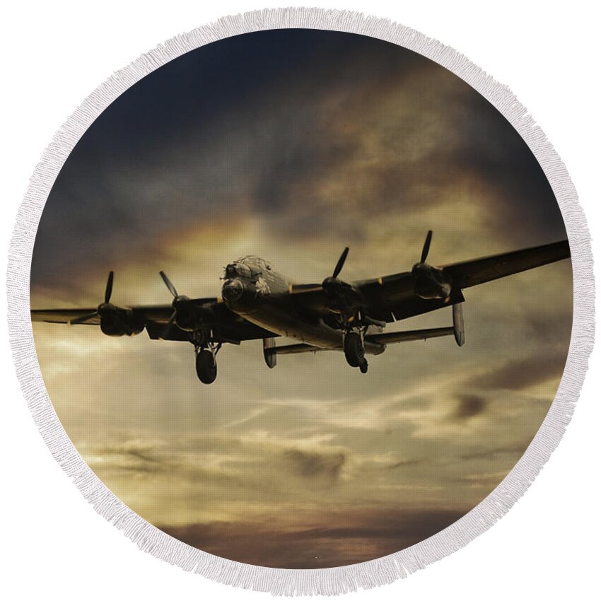 Lancaster Bomber Round Beach Towel featuring the digital art Lancaster Spirit by Airpower Art