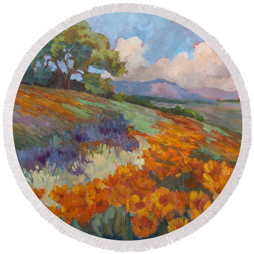 California Poppies Round Beach Towel featuring the painting Land of Sunshine by Diane McClary