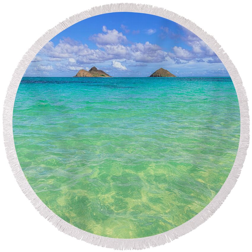 Lanikai Beach Round Beach Towel featuring the photograph Lanikai Beach Crystal Clear Water by Aloha Art