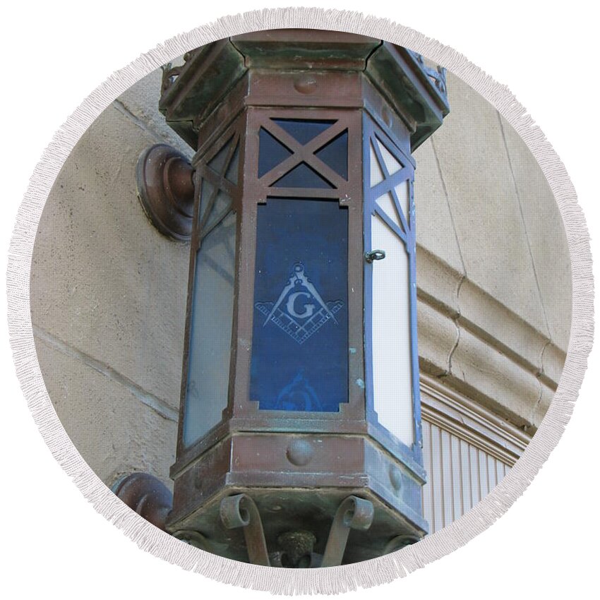Masonic Temple Round Beach Towel featuring the photograph Lantern of Secrets by Michael Krek