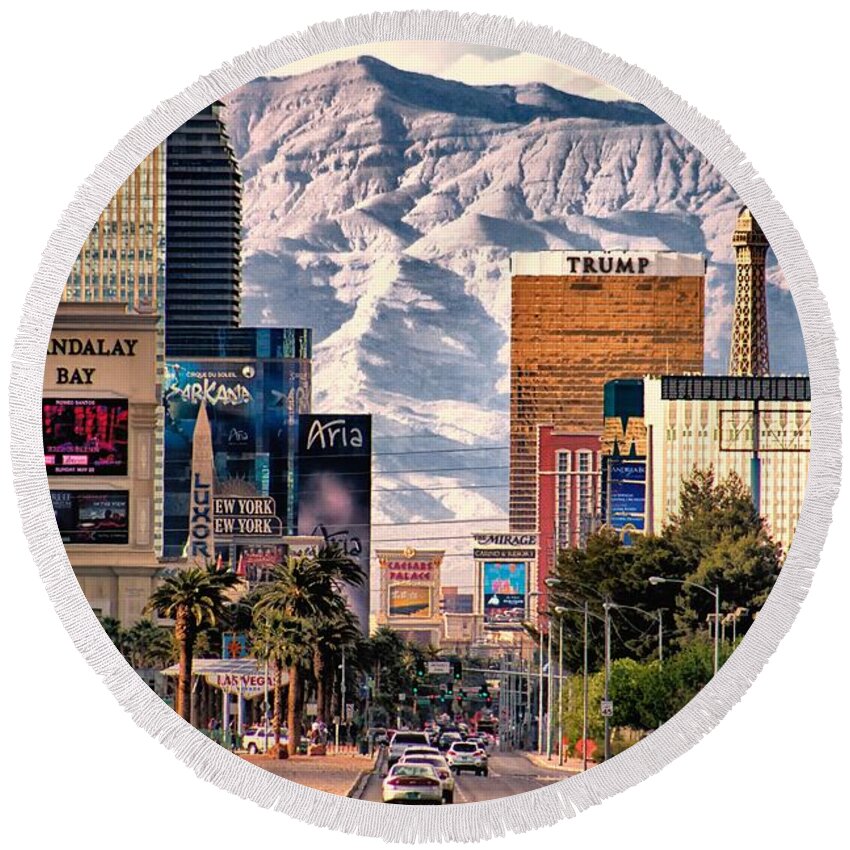  Round Beach Towel featuring the photograph Las Vegas Blvd 2013 by Michael W Rogers