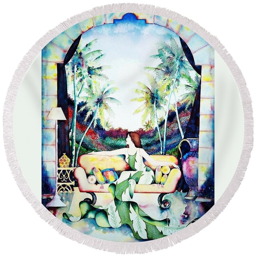 Exotic Round Beach Towel featuring the painting Laura by Frances Ku