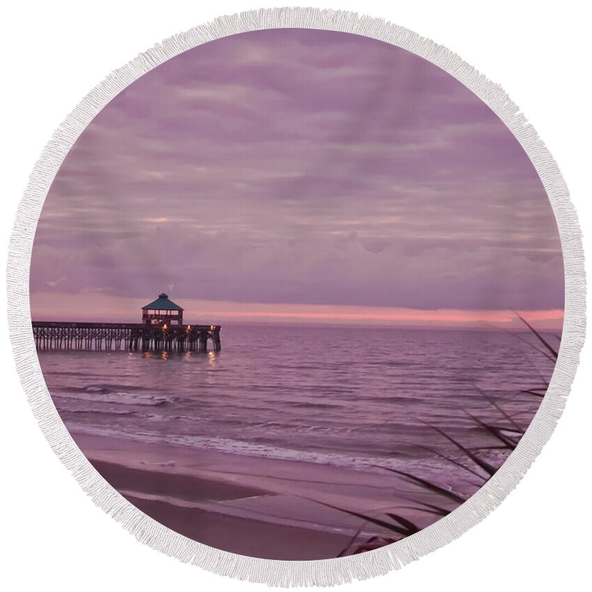 Folly Beach Round Beach Towel featuring the photograph Lavendar Sunrise by Elvis Vaughn