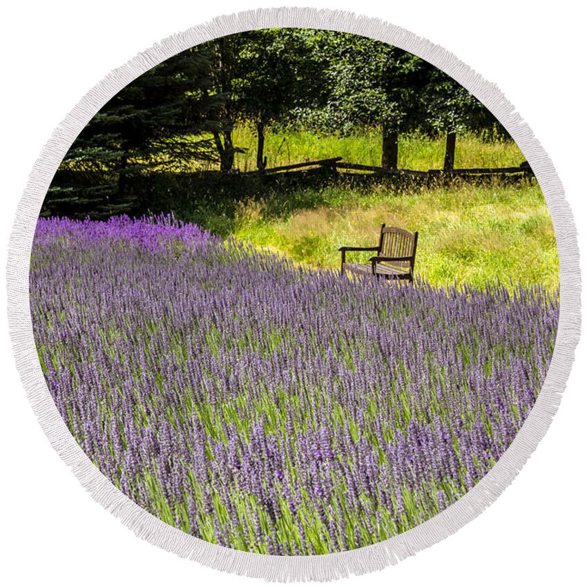 Lavender Round Beach Towel featuring the photograph Lavender Rest by Kathy Bassett