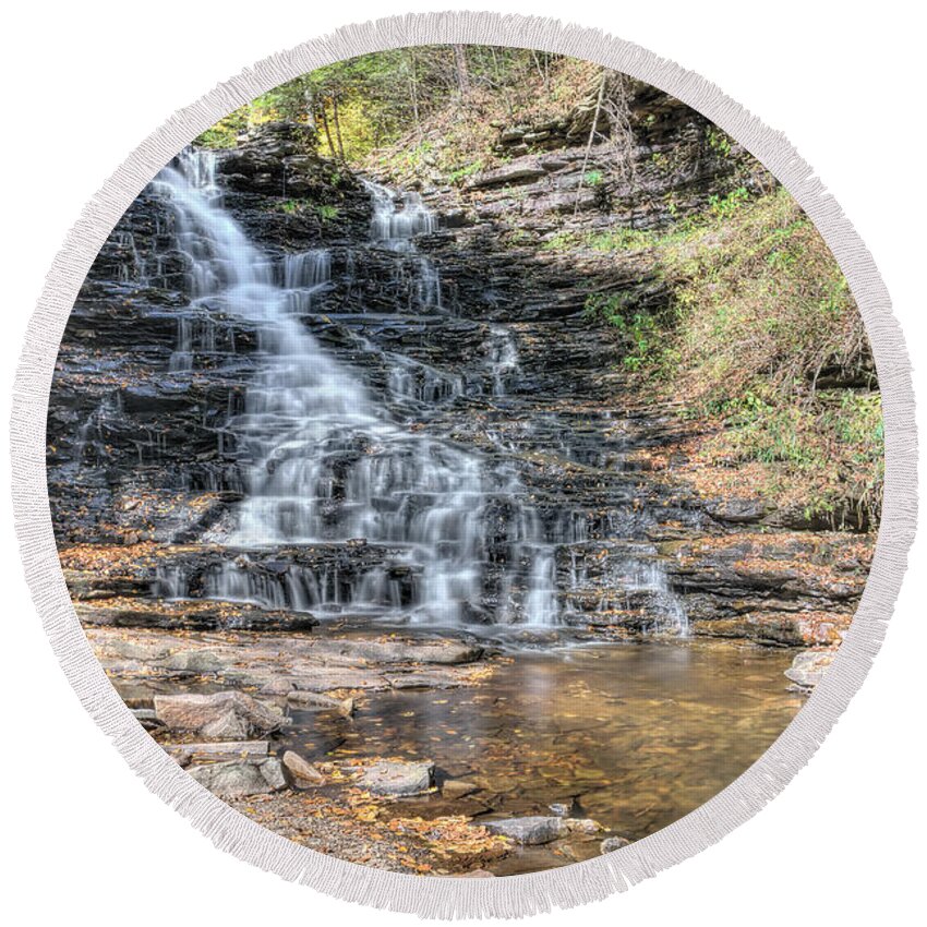  Ricketts Glen State Park Round Beach Towel featuring the photograph Layers by Rick Kuperberg Sr