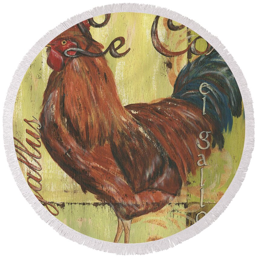 Rooster Round Beach Towel featuring the painting Le Coq by Debbie DeWitt