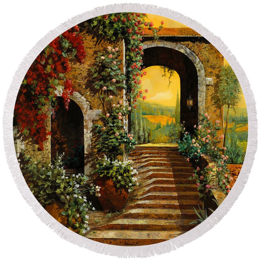 Stone Staircase in a Flowering Garden Round Beach Towel Stone Staircase in a Flowering Garden Round Beach Towel