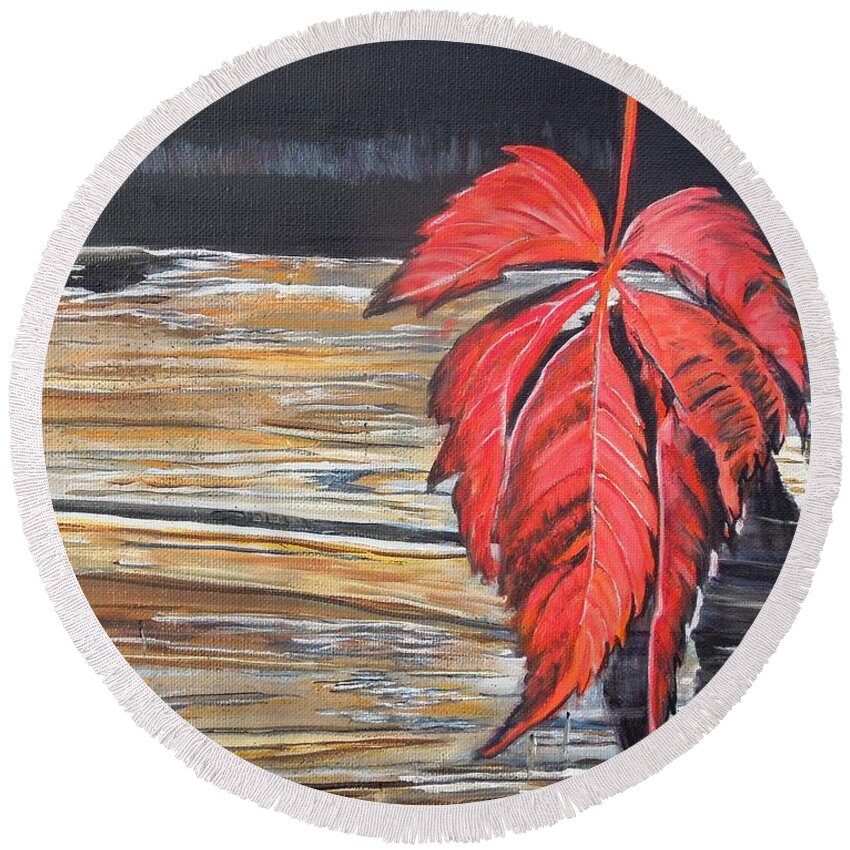 Leaf Round Beach Towel featuring the painting Leaf shadow by Marilyn McNish