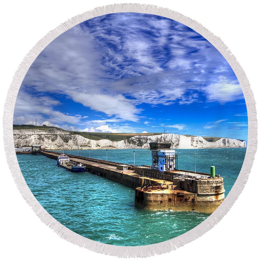Europe Round Beach Towel featuring the photograph Leaving the Port of Dover by Tim Stanley