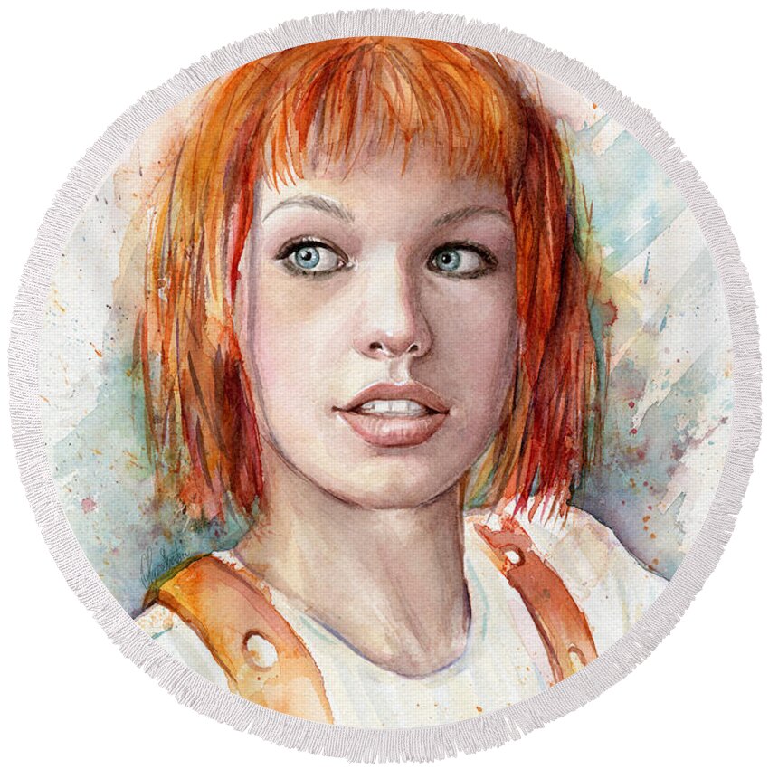 The Fifth Element Round Beach Towel featuring the painting Leeloo by Olga Shvartsur