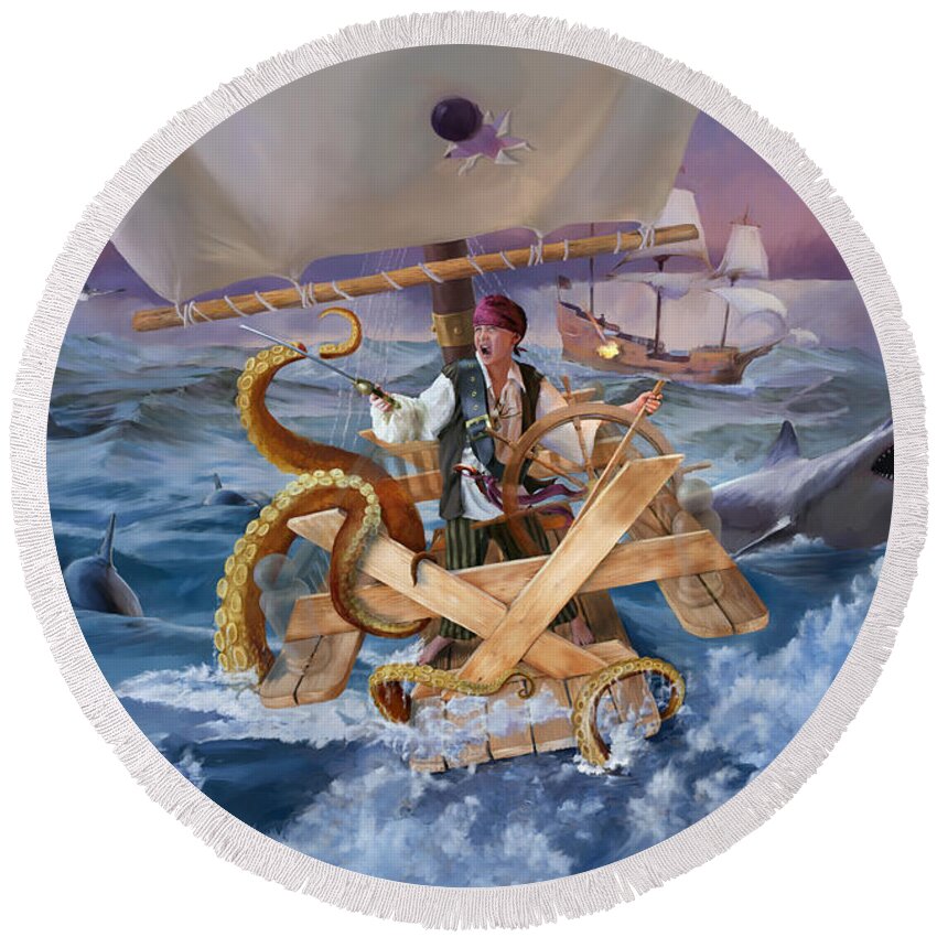Wall Art Round Beach Towel featuring the painting Legendary Pirate by Robert Corsetti