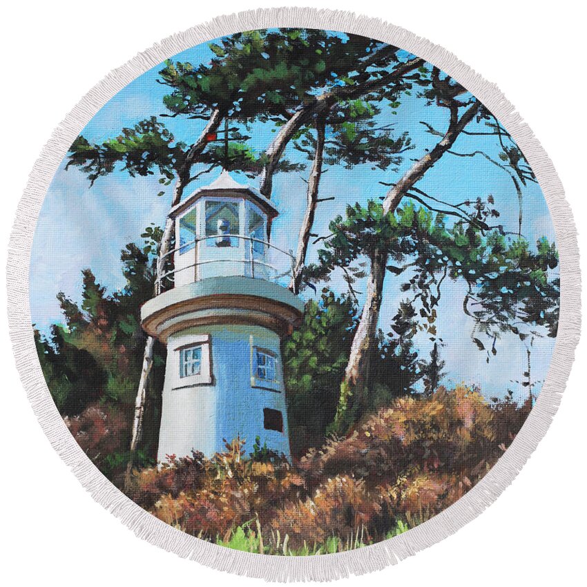 Lighthouse Round Beach Towel featuring the painting Lepe Lighthouse Hampshire by Martin Davey