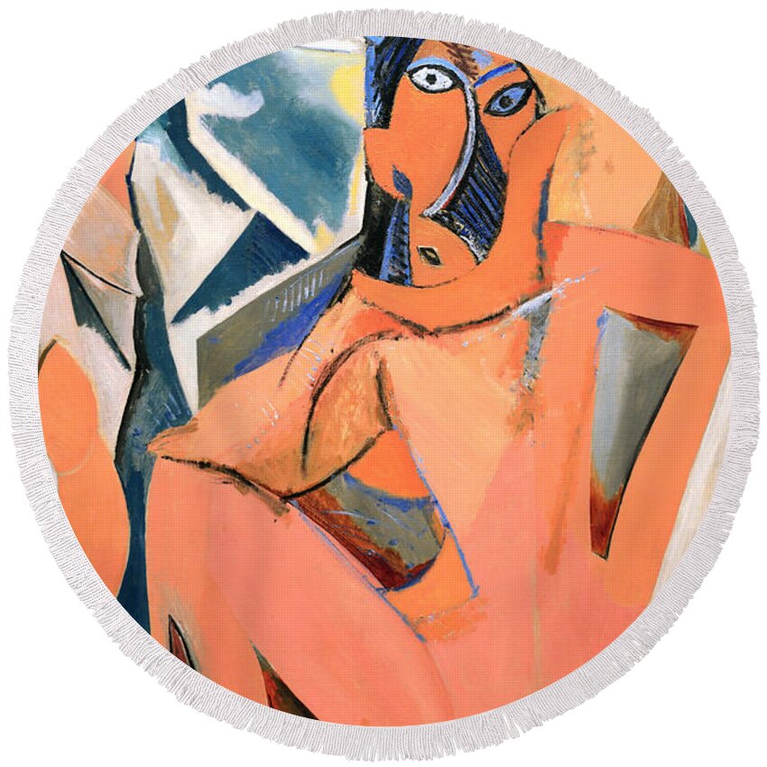 Picasso Round Beach Towel featuring the photograph Les Demoiselles d'Avignon Picasso Detail by RicardMN Photography