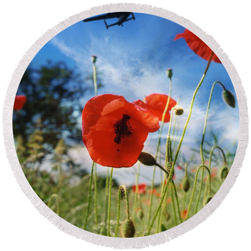 Lancaster Bomber Poppy Round Beach Towel featuring the digital art Lest We Forget by Airpower Art