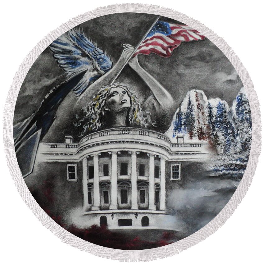 Military Round Beach Towel featuring the drawing Let Freedom Ring by Carla Carson
