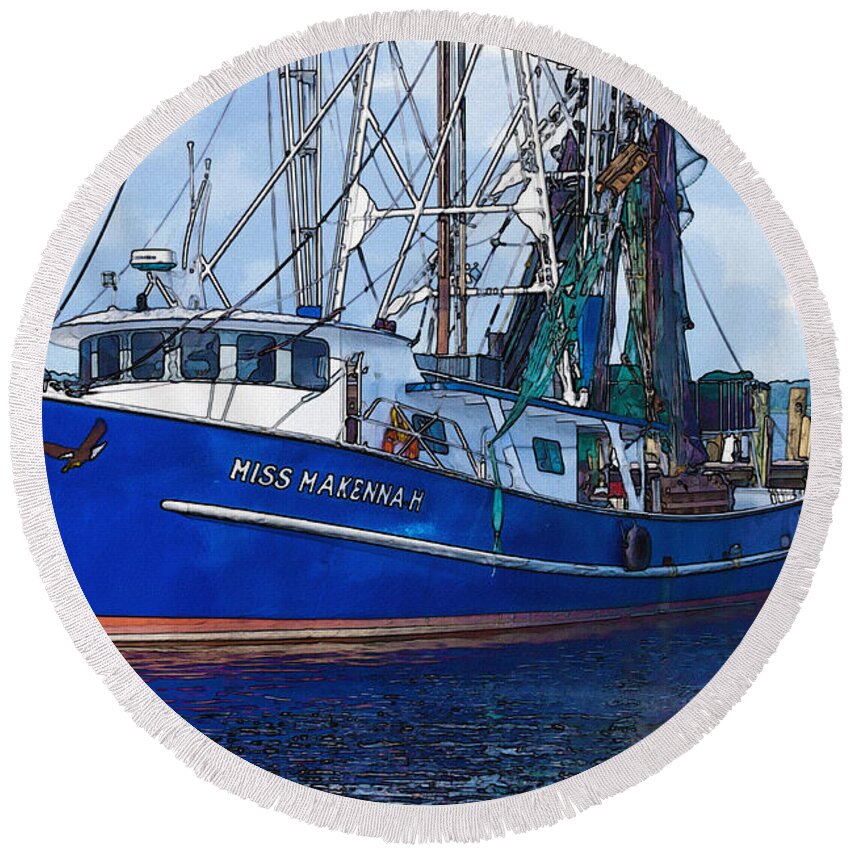 Shrimp Boat Round Beach Towel featuring the photograph Let's Go Shrimping by Barry Jones