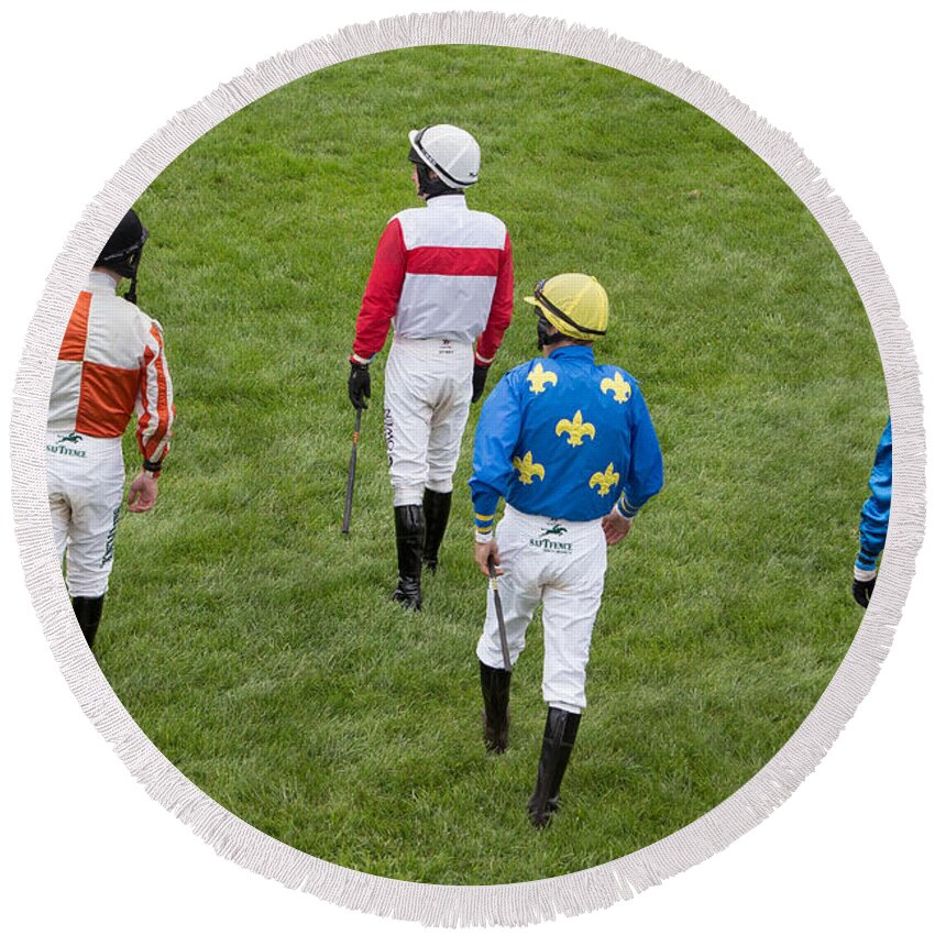 Jockey Round Beach Towel featuring the photograph Let's kick up some dirt and grass by Robert L Jackson