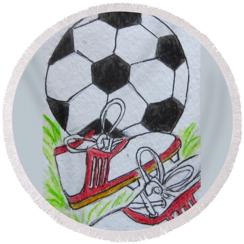 Soccer Round Beach Towel featuring the painting Let's Play Soccer by Kathy Marrs Chandler