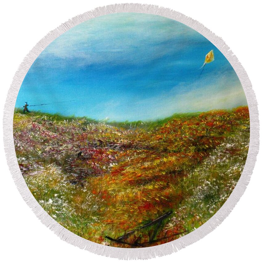 Landscape Round Beach Towel featuring the painting Letting Go by Michael Anthony Edwards