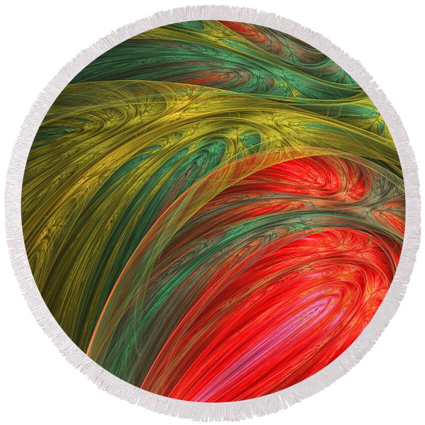 Green Round Beach Towel featuring the painting LIfe's Colors by Lourry Legarde