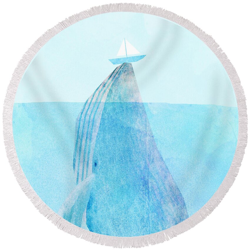 Whale Round Beach Towel featuring the drawing Lift by Eric Fan
