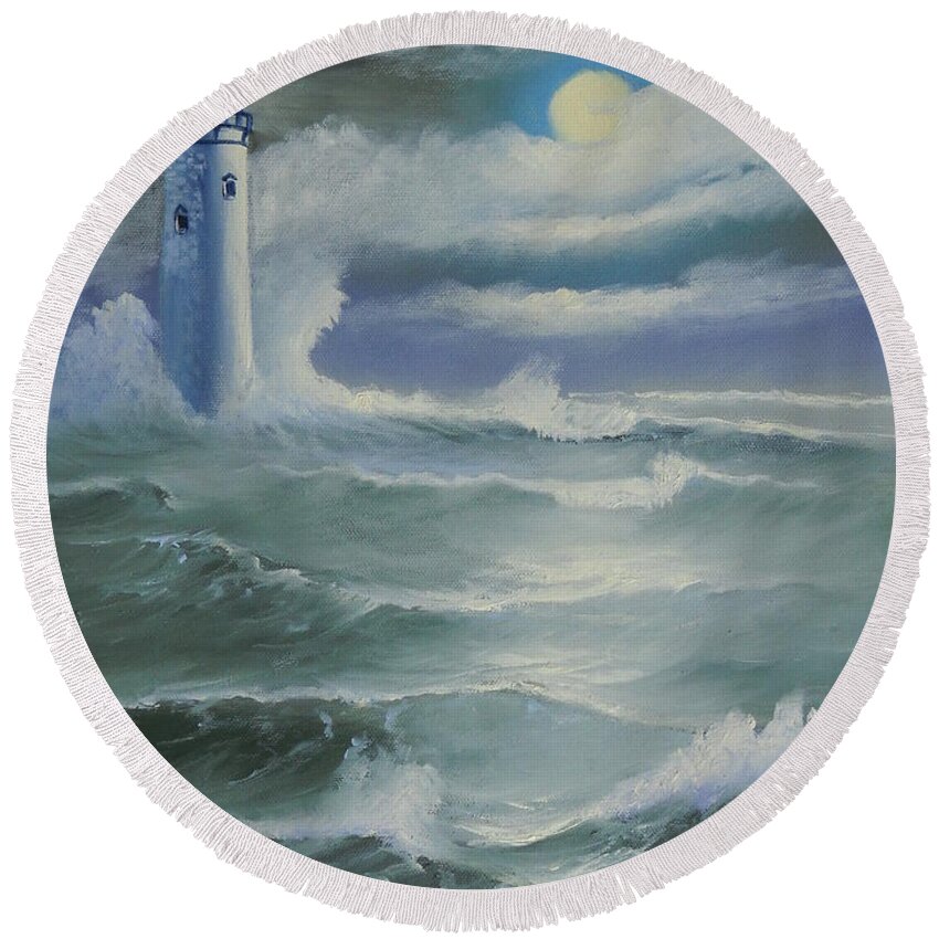 Seascape Round Beach Towel featuring the painting Light at Sea by Kathie Camara