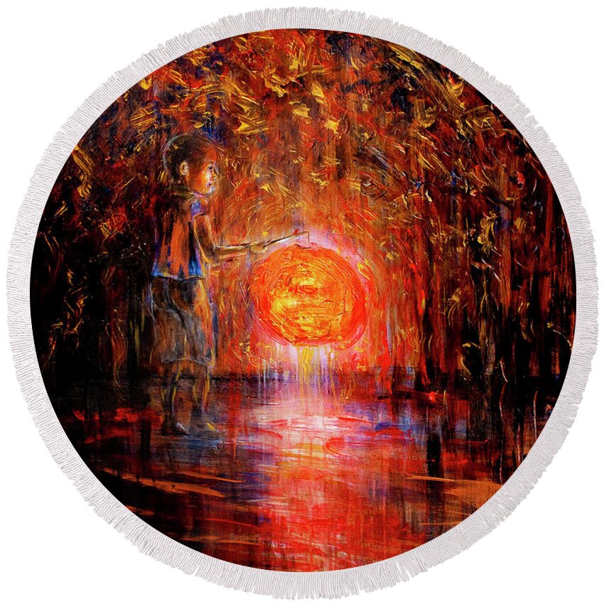 Lantern Round Beach Towel featuring the painting Light by Nik Helbig