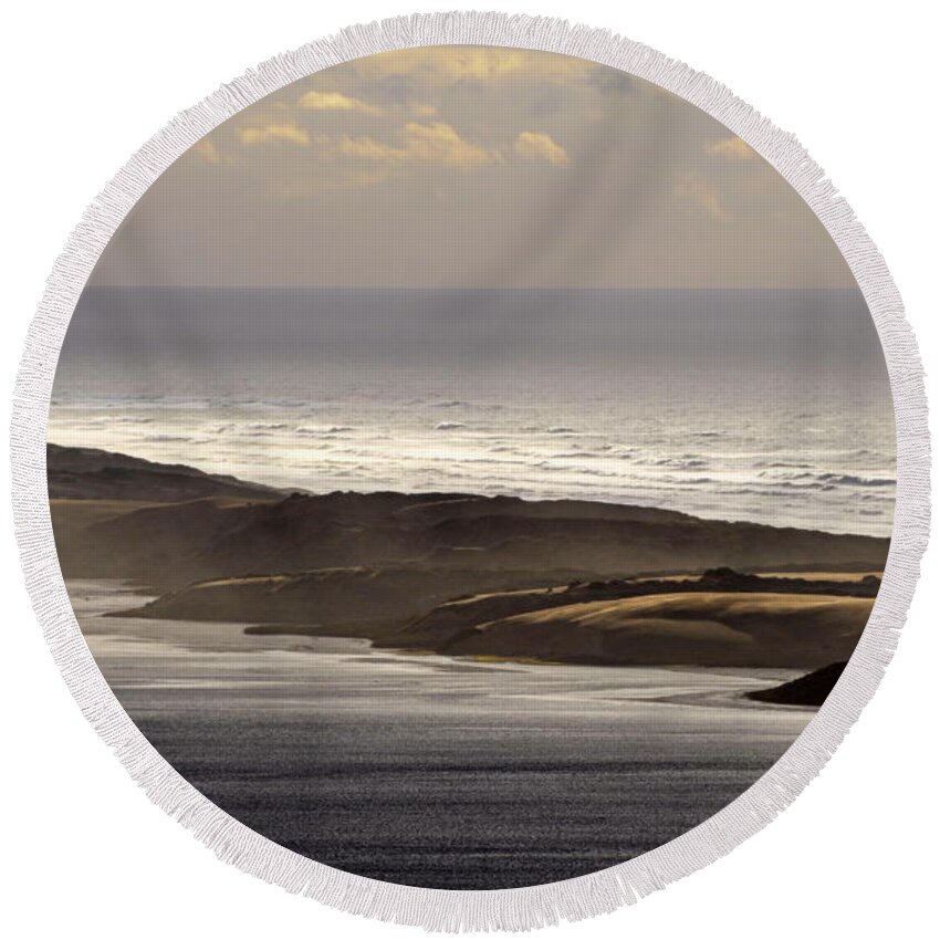 Scenic Round Beach Towel featuring the photograph Light on the Dunes by AJ Schibig