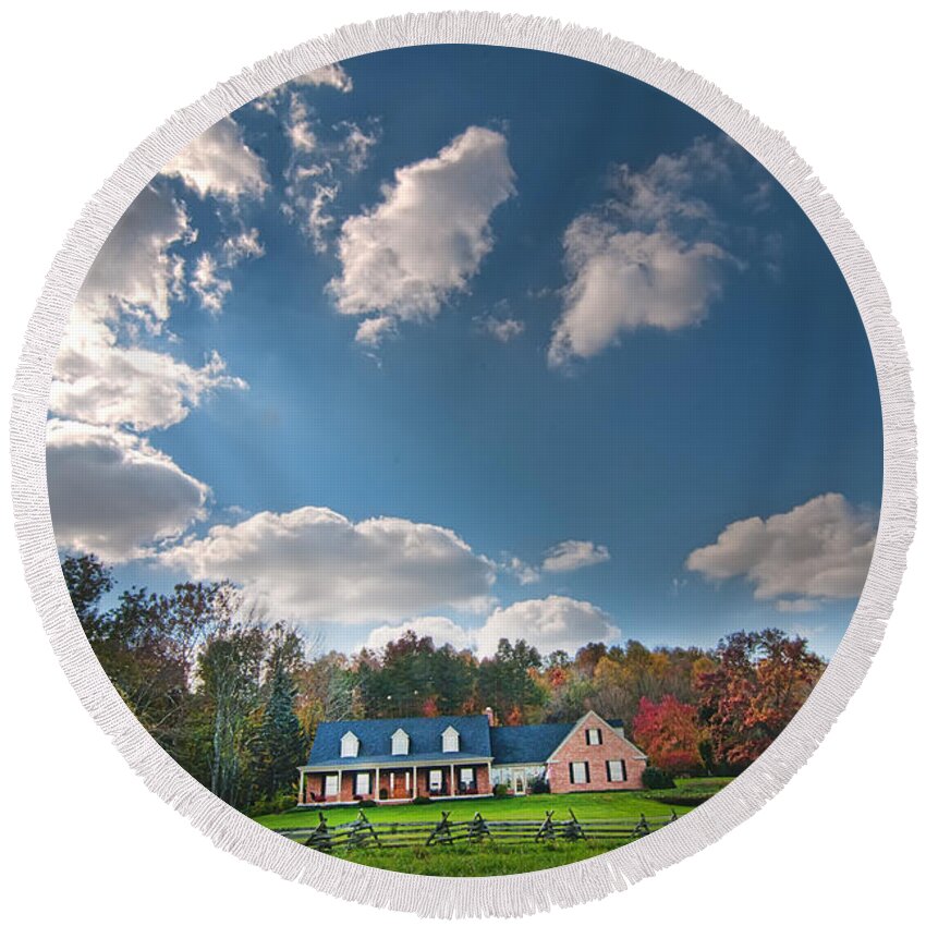  Round Beach Towel featuring the photograph Light On The House by Randall Branham