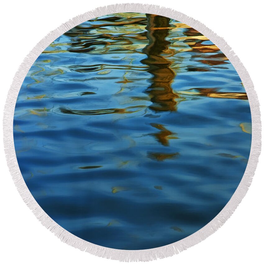 Reflections Round Beach Towel featuring the photograph Light Reflections on the Water by a Dock at Aransas Pass by Randall Nyhof